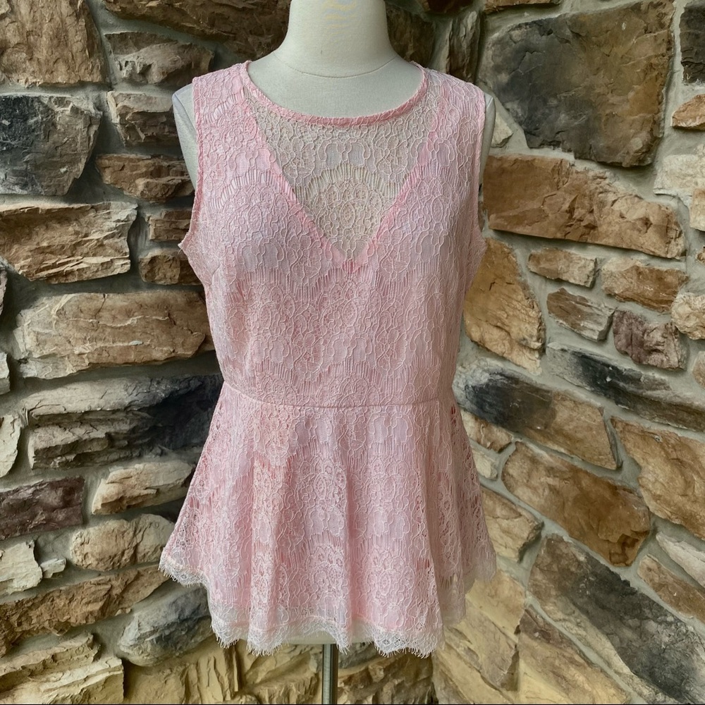 New York & Company Pink Lace Sleeveless Peplum Top - Picture 6 of 15